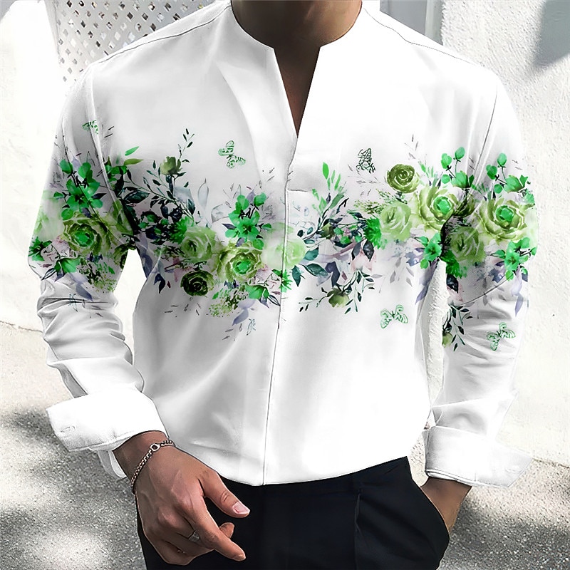 Men's Floral Shirt Button Up Shirt Long Sleeve Fashion Streetwear Designer Outdoor Casual Daily Summer Fall V Neck Print Yellow Red Blue Purple Green3