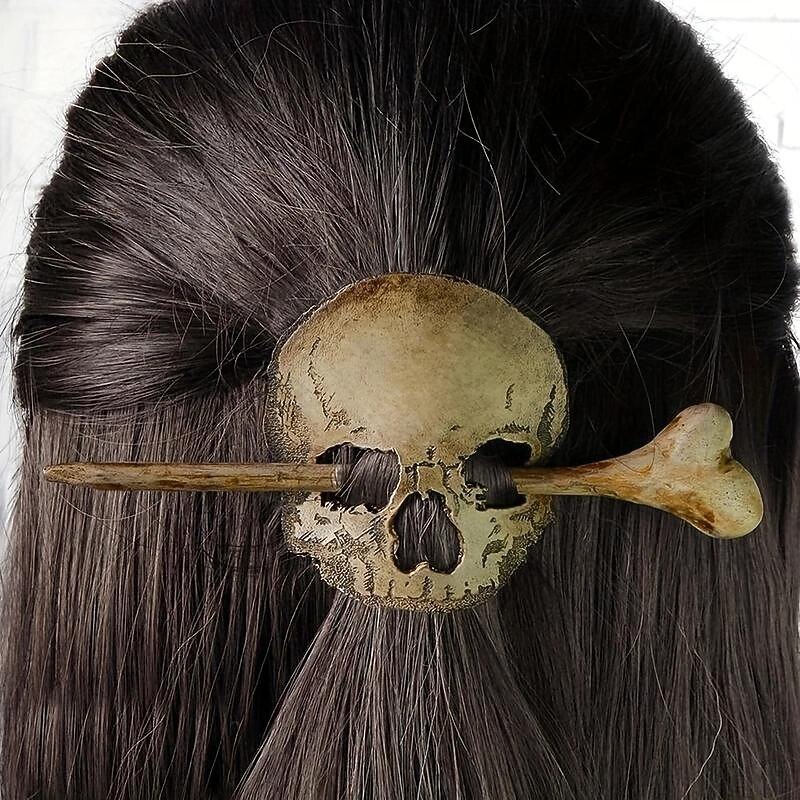Halloween Moth Skull Hairpin Vintage Hair Clip Sticks Gothic Ponytail Holder Hair Bun Accessories For Party Cosplay Wear2