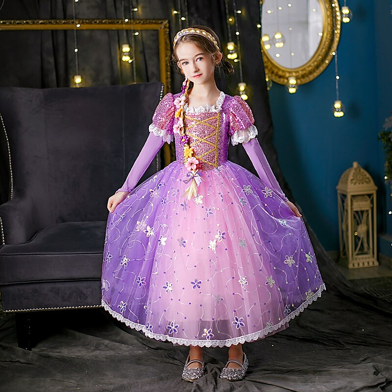 Rapunzel Princess Rapunzel Dress Cloak Flower Girl Dress Cosplay Costume Party Movie Cosplay for Girls' Kid's Children's Day Masquerade Wedding Wedding Guest4