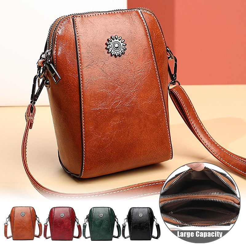 Women's Brown Faux Leather Crossbody Bag – Stylish Sunflower Design with Adjustable Strap for Daily Use, Travel & Casual Outings
