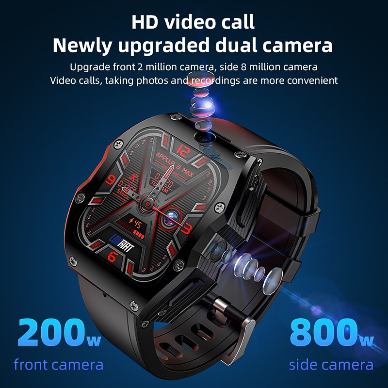 LOKMAT APPLLP 3 MAX Smart Watch 2.02 inch 4G LTE Cellular Smartwatch Phone 3G 4G Bluetooth Pedometer Call Reminder Activity Tracker Compatible with Android iOS Women Men GPS Hands-Free Calls4