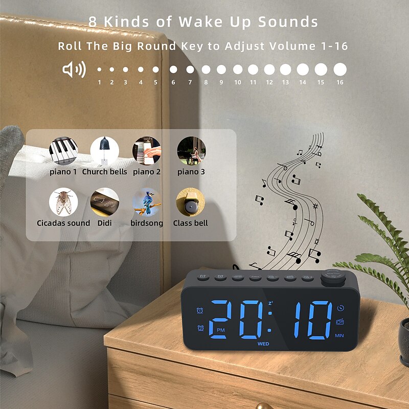1pc Dynamic RGB Color Changing FM Radio Digital Alarm Clock with Sleep Timer and Dual Alarm - 8 Colors 12/24H Electronic LED Clock2