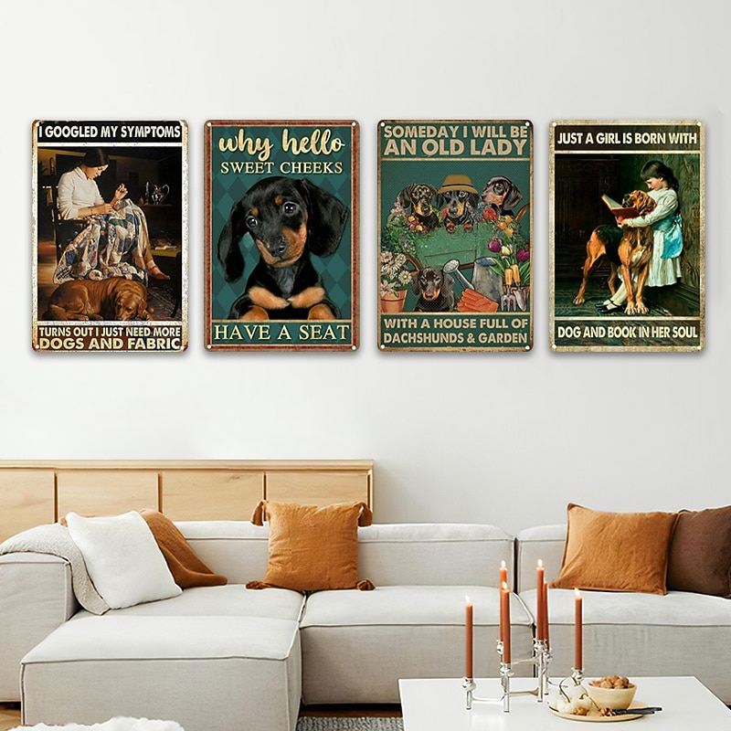 1pc Retro Metal Tin Sign Pet Dog Tin Sign Vintage Kitchen Signs Wall Decor, Painting Wall Hanging for Home Decor Wall Art Metal Tin Sign 20x30cm/8''x12''4