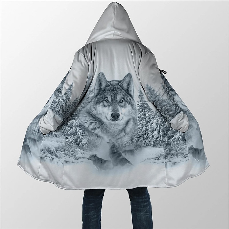 Men's Animal Wolf Tiger Winter Coat Fleece Jacket Coat Comfortable Warm Breathable Fashion Streetwear Casual Daily Sports & Outdoor Daily Wear Going out Zipper Pocket Print Fall & Winter Hoodie Long3