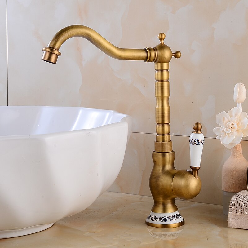 Vintage Kitchen Faucet Sink Mixer Taps, Single Handle Vessel Tap with Cold and Hot Hose4