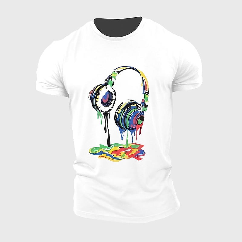 Men's Novelty Classic Headset Fashion Graphic Tee Tee Top 100% Cotton Short Sleeve Graphic Shirt Black White Blue Comfortable Tee Vacation Street Fashion Designer Clothing2