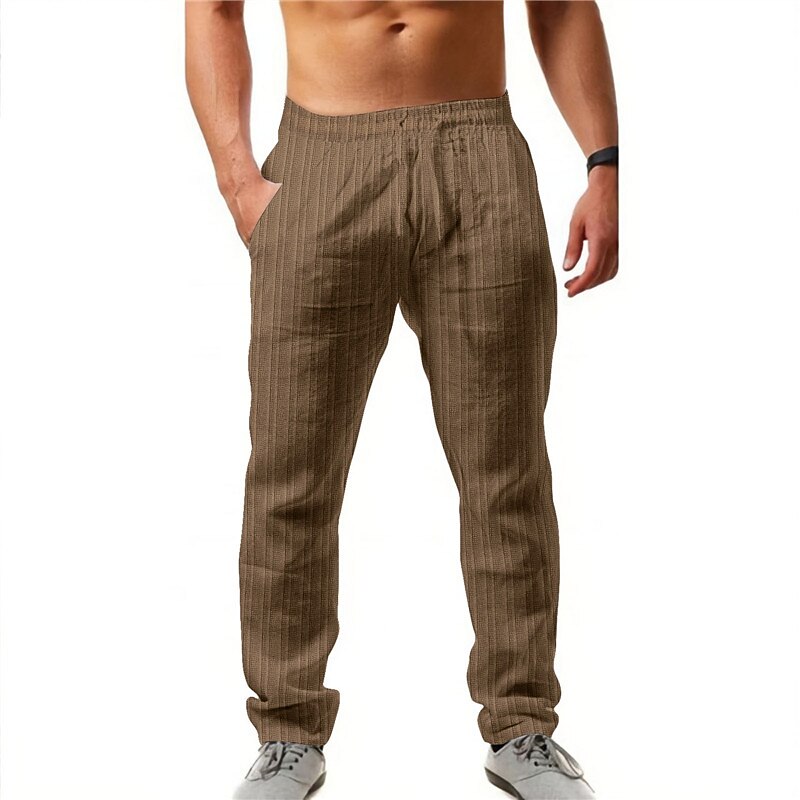 Men's Trousers Summer Pants Casual Pants Drawstring Elastic Waist Stripe Comfort Breathable Casual Daily Holiday Fashion Classic Style Black White