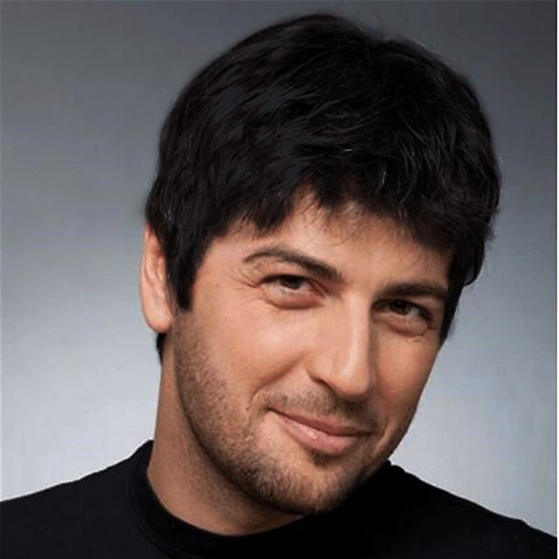 Brown Wigs for Men Synthetic Wig Straight Short Wig Fluffy Mix Color Wigs