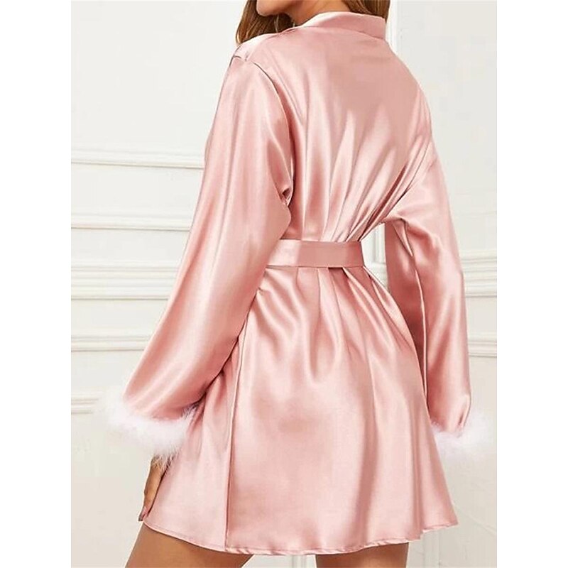 Women's Pajamas Bathrobe Robes Gown Pure Color Simple Casual Comfort Home Daily Bed Satin Lace Breathable V Wire Long Sleeve Summer Fall Home Outfits2