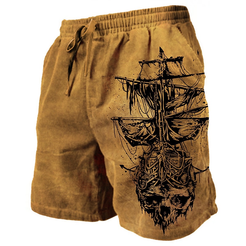 Men's Graphic Prints Sailboat Sweat Shorts Beach Shorts Terry Shorts Mid Waist Casual Athleisure Daily Holiday Streetwear Drawstring Elastic Waist 3D Print Designer Clothing Apparel
