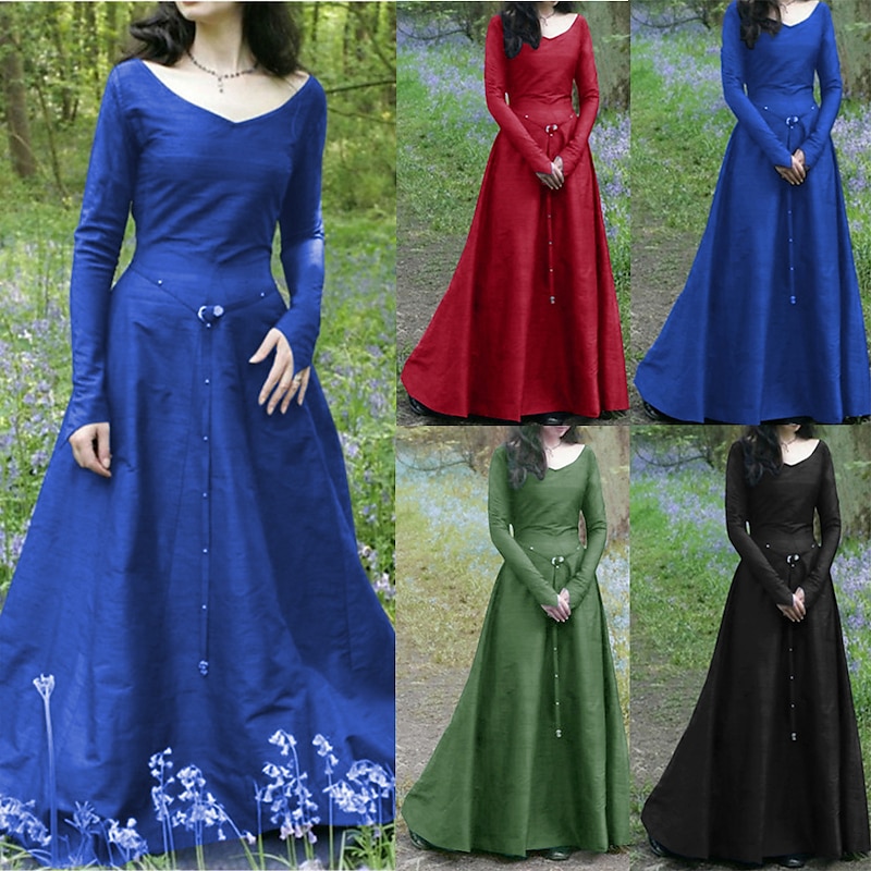 Retro Vintage Medieval Renaissance Dress Tunic Dress Lady Viking Ranger Fancy Dress Women's Celtic Viking Halloween Masquerade Casual Daily LARP Ren Faire Adults' Dress