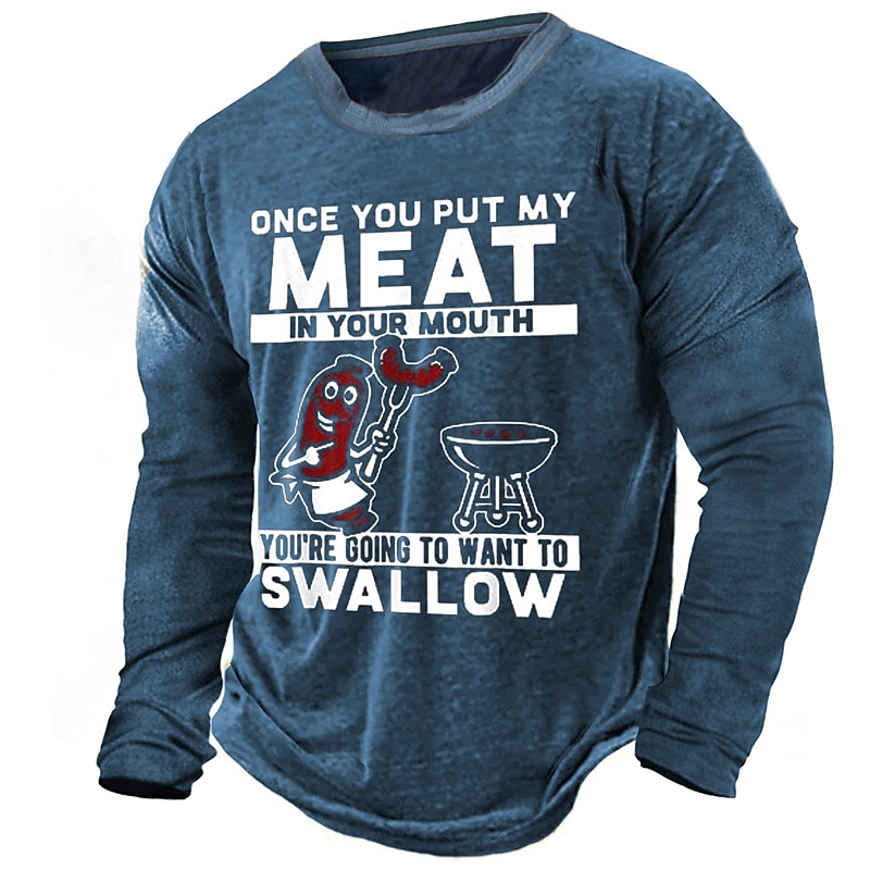 Men's Cartoon Letter T Shirt Graphic Tee Long Sleeve T shirt 3D Print Crew Neck Shirt Designer Retro Vintage Outdoor Vacation Daily Dark Green Army Green Dark Blue Spring &  Fall Clothing Apparel S M3