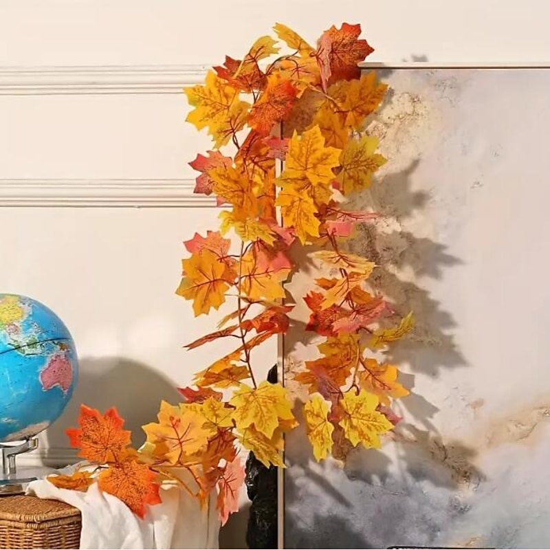 170CM Artificial Maple Vine, Fall Maple Leaf Garland, Outdoor Garden DIY Decoration, Wedding Festival Party Decoration, Autumn Thanksgiving Halloween Room Decor3
