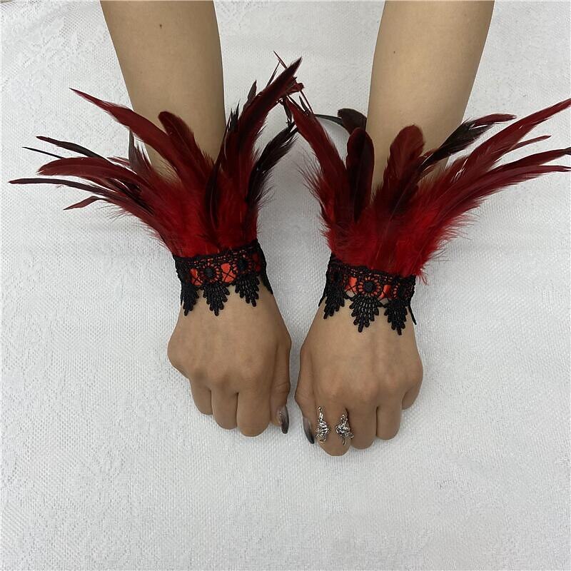 Carnival Feather Bracelet Halloween Performance Ball Lace Feather Bracelet Gothic Style Feather Bracelet Accessories3