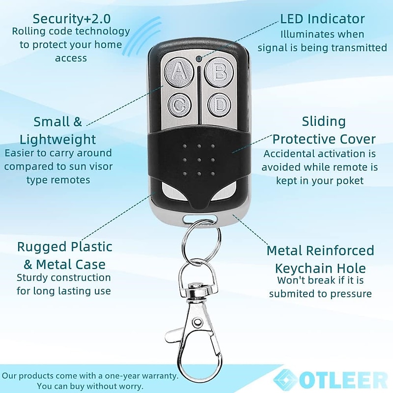 Universal 433MHz Garage Door Remote Duplicator, 4-Button Gate Remote Cloning Transmitter Control4