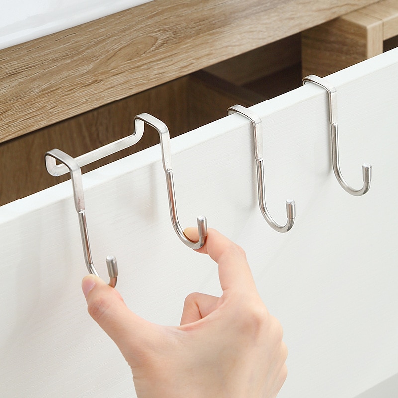 Stainless Steel Bedside Cabinet Door Hook Dormitory Double Hook S-Shaped Hook Clothes Hanging Bathroom Kitchen Hanging Rack S-Shaped Hook Behind The Door 1PC