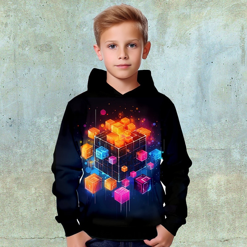 Boys 3D Graphic Geometric Color Block Hoodie Long Sleeve 3D Print Spring Fall Winter Fashion Streetwear Cool Kids 3-12 Years Outdoor Casual Daily Regular Fit3
