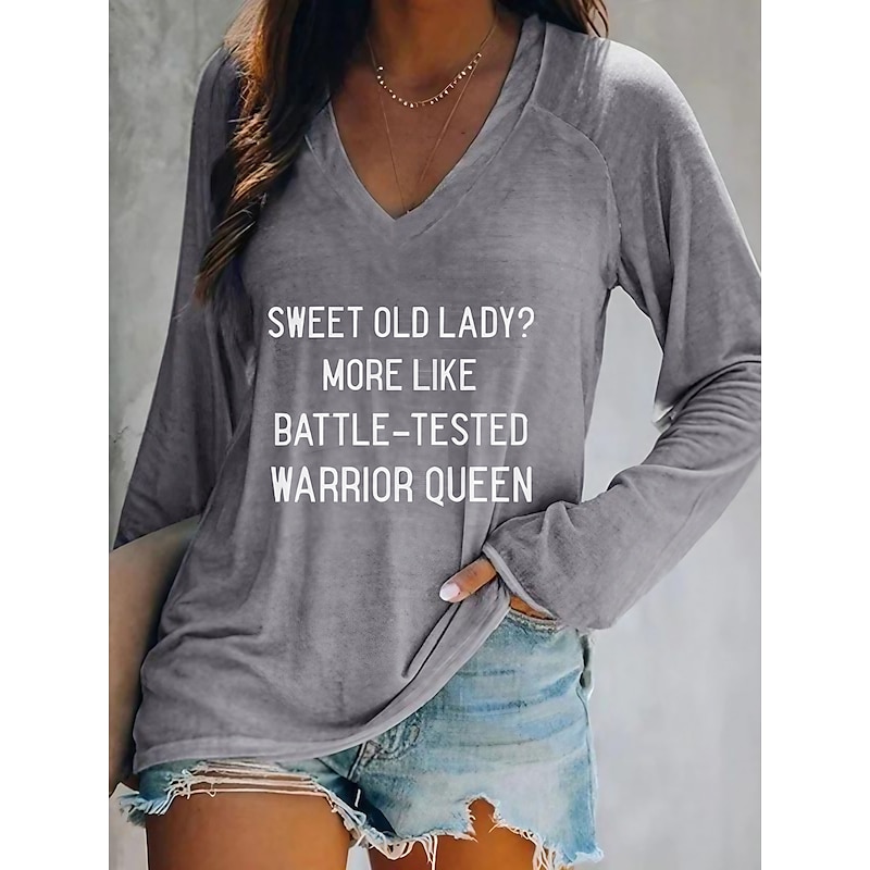 Women's T shirt Long Sleeve V Neck Long Sleeve Graphic Casual Basic Print Regular Tops Daily Weekend Gray Fall & Winter Prefall3