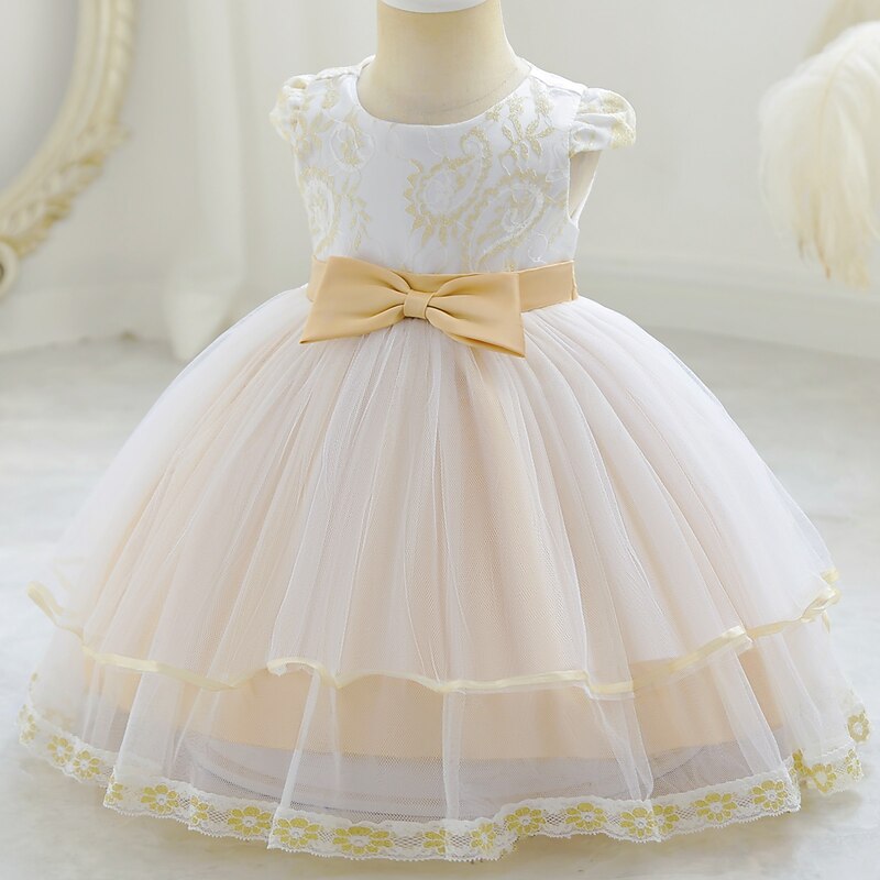 Toddler Girls' Dress Flower Sleeveless Performance Party Mesh Cute Polyester Knee-length Tulle Dress Summer Spring 0-3 Years Gold4