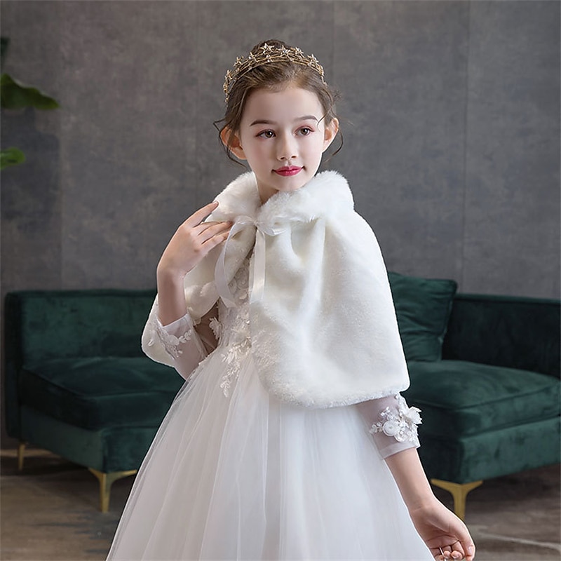 Kids Girls' Cape Solid Color Fashion Wedding Coat Outerwear 3-8 Years Fall White2