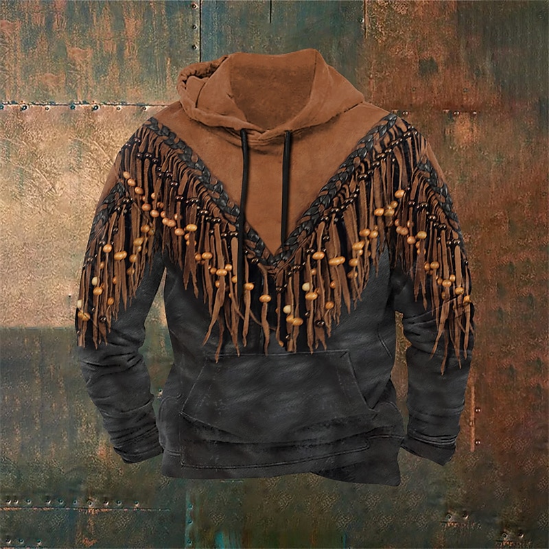 Men's Tribal Graphic Prints Hoodie Hoodies Sweatshirt Daily Classic Long Sleeve Hooded Holiday Going out Streetwear Black Brown Print Spring &  Fall Designer