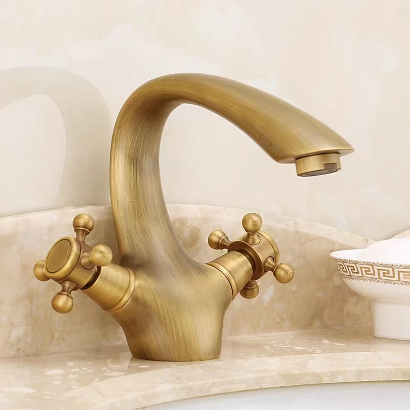 Bathroom Sink Mixer Faucet, Brass Basin Taps Dual Handle with Hot and Cold Hose3
