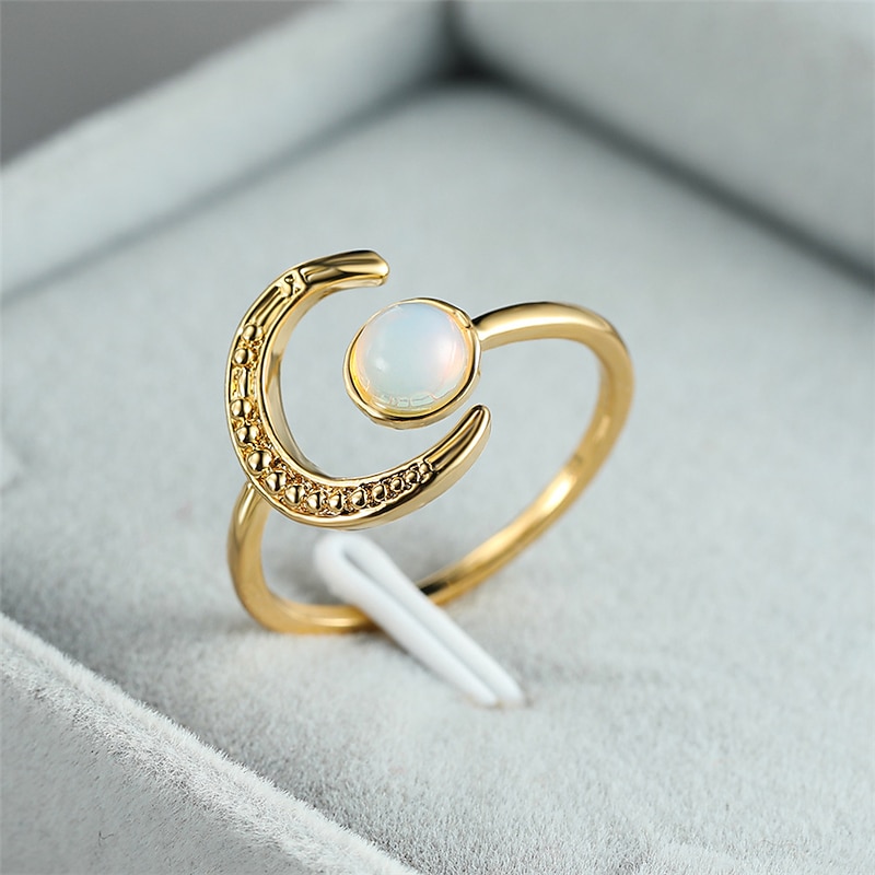 1PC Ring Adjustable Opening For Women's Alloy Retro Moon Daily2