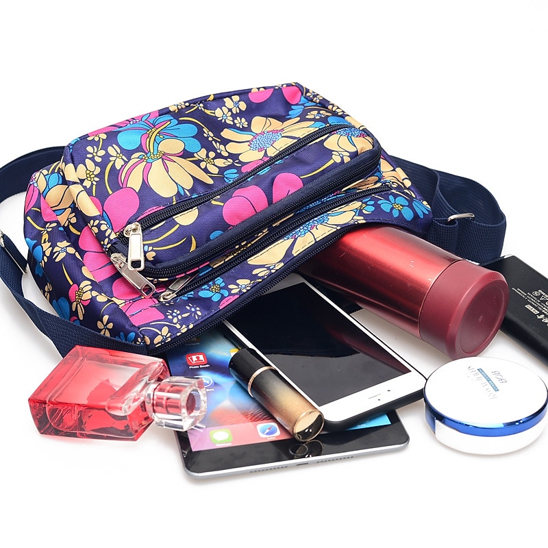 Women's Floral Crossbody Shoulder Bag, Lightweight Waterproof Nylon Purse with Multi Zipper Pockets, Casual Travel Handbag for Daily Use and Vacation2
