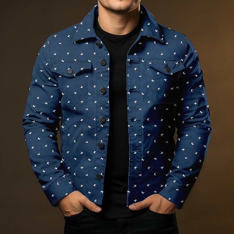 Men's Geometric Pattern Shirt Shirt Jacket Overshirt Long Sleeve Fashion Streetwear Designer Outdoor Casual Daily Fall & Winter Turndown Print Blue-Green Navy Blue Brown Green Dark Blue2