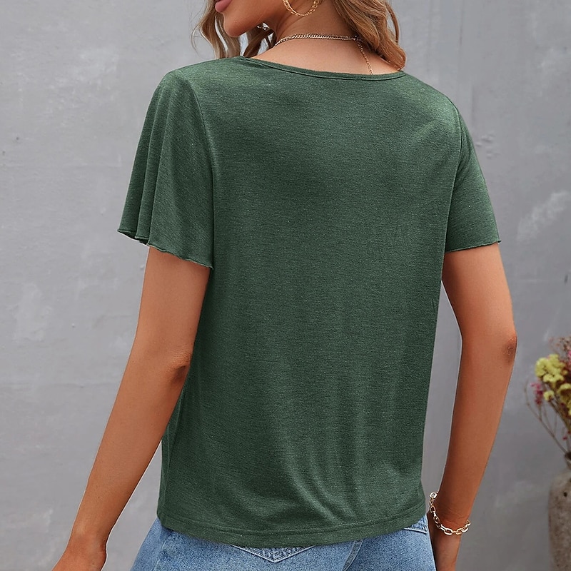 Women's T Shirt Burgundy Tee Dressy Tops Plain Basic Short Sleeve V Neck Regular Tops Daily Weekend Cut Out Black Wine Navy Blue Sky Blue Purple Summer Spring Fall4