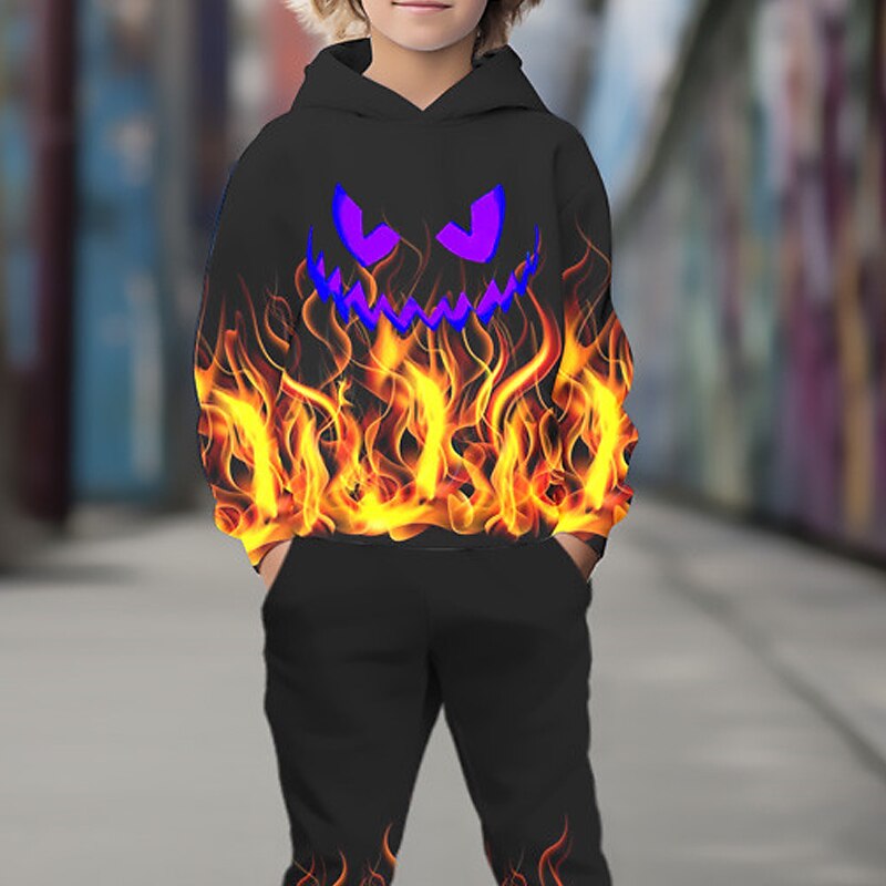 Boys 3D Pumpkin Hoodie & Sweatpants Set Hoodie Set Clothing Set Long Sleeve 3D Printing Fall Winter Active Fashion Cool Kids 3-12 Years Outdoor Vacation Street Regular Fit4