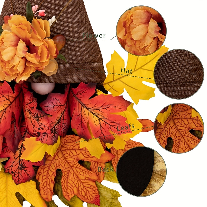 Fall Wreath Wreath Hat Faux Maple Wood Beads For Front Door Christmas Decoration3
