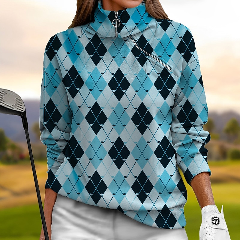Women's Golf Pullover Sweatshirt White Rose Red Light Blue Long Sleeve Top Plaid Fall Winter Ladies Golf Attire Clothes Outfits Wear Apparel4