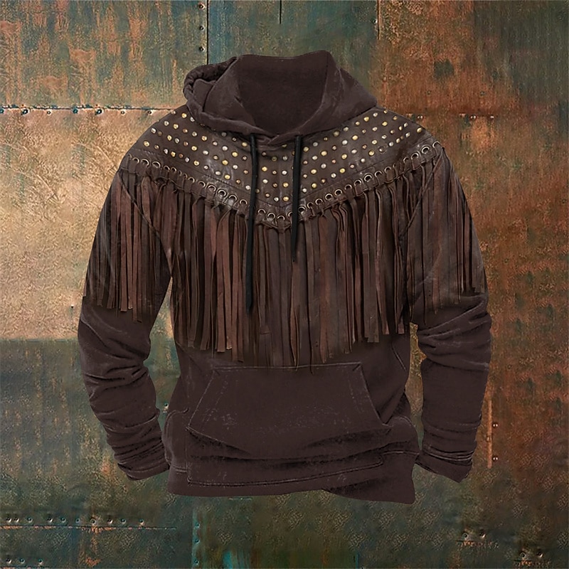 Men's Tribal Graphic Prints Hoodie Hoodies Sweatshirt Daily Classic Long Sleeve Hooded Holiday Going out Streetwear Black Brown Print Spring &  Fall Designer2