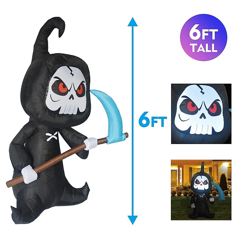 6FT Halloween Decoration Inflatable Halloween Grim Reaper Blow Up Yard Decoration Clearance with LED Lights Built-in for Holiday/Party/Yard/Garden4