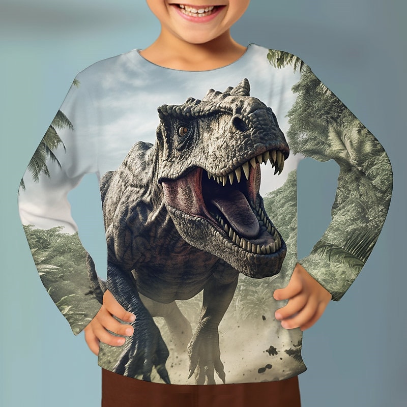 Boys 3D Graphic Animal Dinosaur T shirt Tee Long Sleeve 3D Print Summer Spring Fall Sports Fashion Streetwear Kids 3-12 Years 4-12 Years Outdoor Casual Daily Regular Fit3