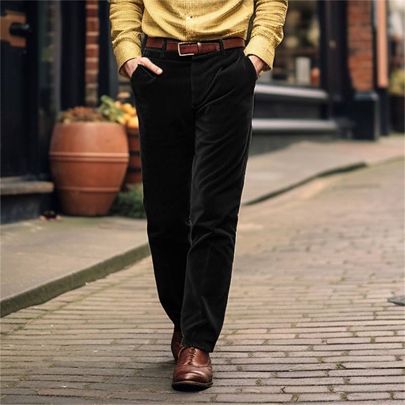Men's Corduroy Pants Trousers Casual Pants Front Pocket Straight Leg Plain Comfort Casual Daily Holiday Fashion Basic Black Khaki2