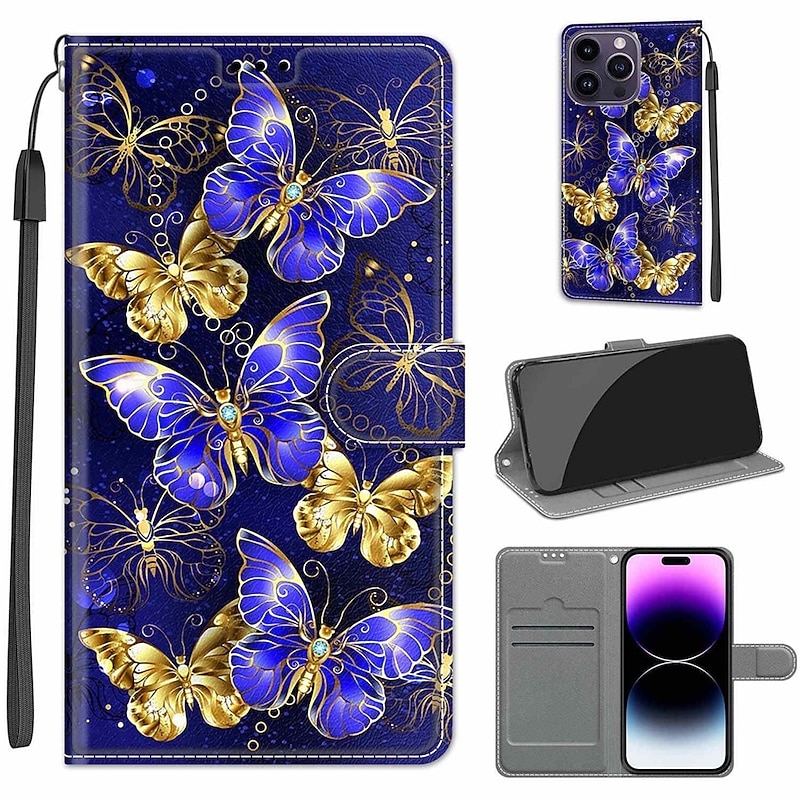 Phone Case For iPhone 16 15 14 Pro Max Plus 13 12 Pro Max Mini Wallet Case Flip Cover with Stand Holder Full Body Protective Card Slot Flower Flower Floral TPU PU Leather