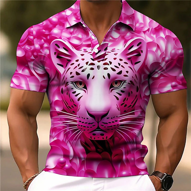 Men's Polo Shirts Golf Shirt Short Sleeve Polo Shirts Collared Shirts Casual Funny Vacation Wear Party Outfits Buttons 3D Print Spring &  Fall White Pink Purple3