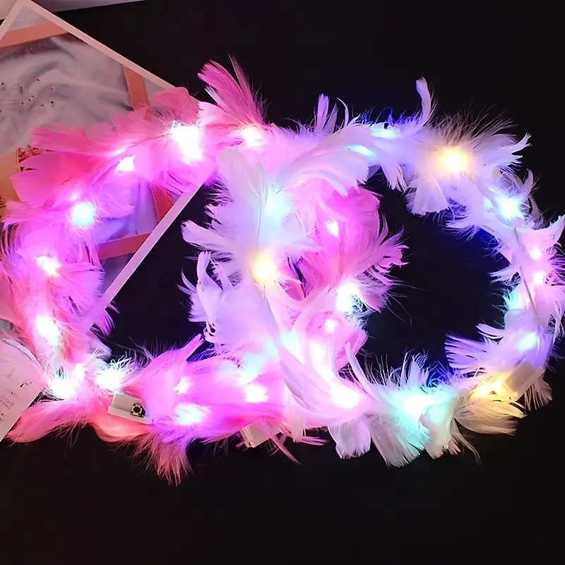 2 pcs  Light Up the Night with this Sparkly LED Feather Headband - Perfect for Parties and Festivals!