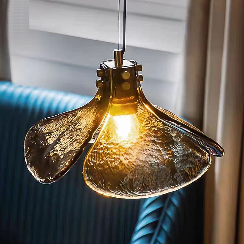 LED Pendant lamp Glass Flower Design Amber lampshade E12/E14 Interior Hanging lamp Loft Height Adjustable Ceiling Pendant lamp Bedroom Bar Cafe Office Table Hanging Lamps 110-240V