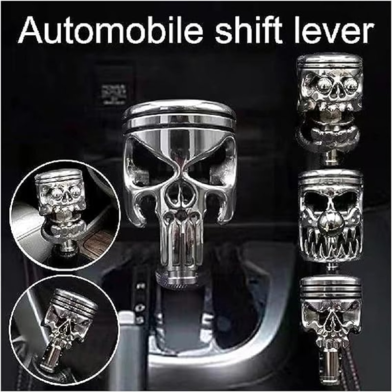 Halloween Decor Metal Skull Shape Stainless Steel Molding Car Gear Shift Knob Cover, Automatic Manual Transmission Shift Knob Selector Fits Most Automatic Vehicles2