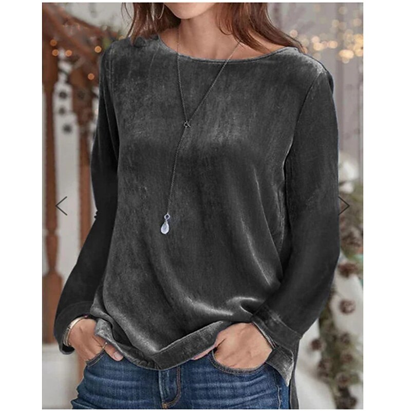 Women's T Shirt Plain Basic Long Sleeve Round Neck Regular Tops Valentine's Day Daily Weekend Black Pink Blue Brown Gray Fall & Winter4