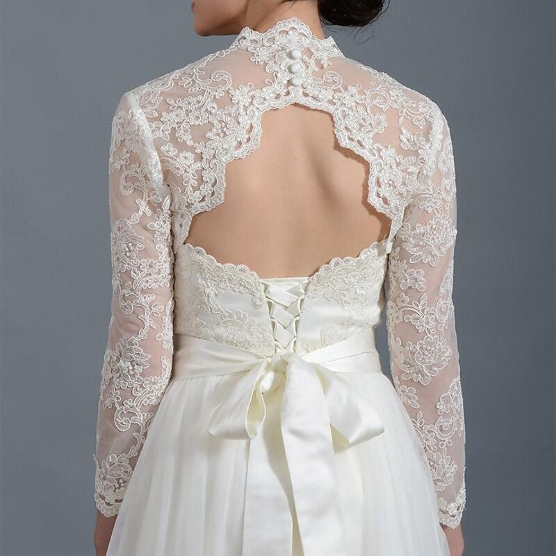 Shawls Women's Wrap Bridal's Wraps Elegant Bridal Long Sleeve Lace Wedding Wraps With Flower For Wedding Spring & Summer2