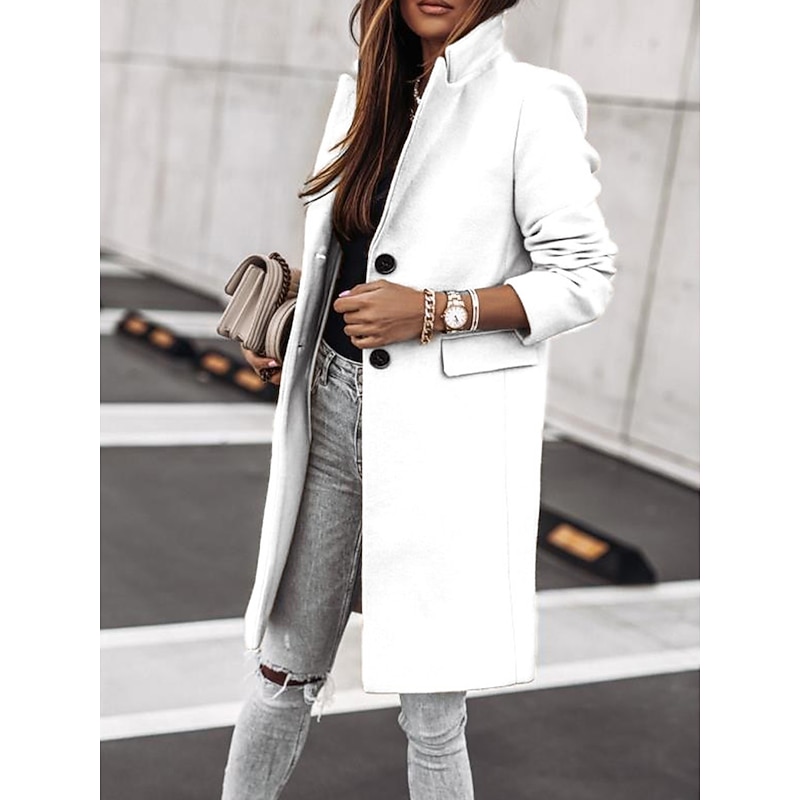 Women's Winter Coat Long Overcoat Fall Stand Collar Trench Coat Warm Windproof Pea Coat with Pockets Formal Stylish Casual Street Jacket Long Sleeve Black White Khaki4