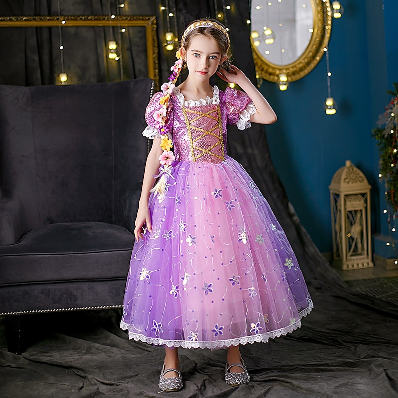 Rapunzel Princess Rapunzel Dress Cloak Flower Girl Dress Cosplay Costume Party Movie Cosplay for Girls' Kid's Children's Day Masquerade Wedding Wedding Guest3