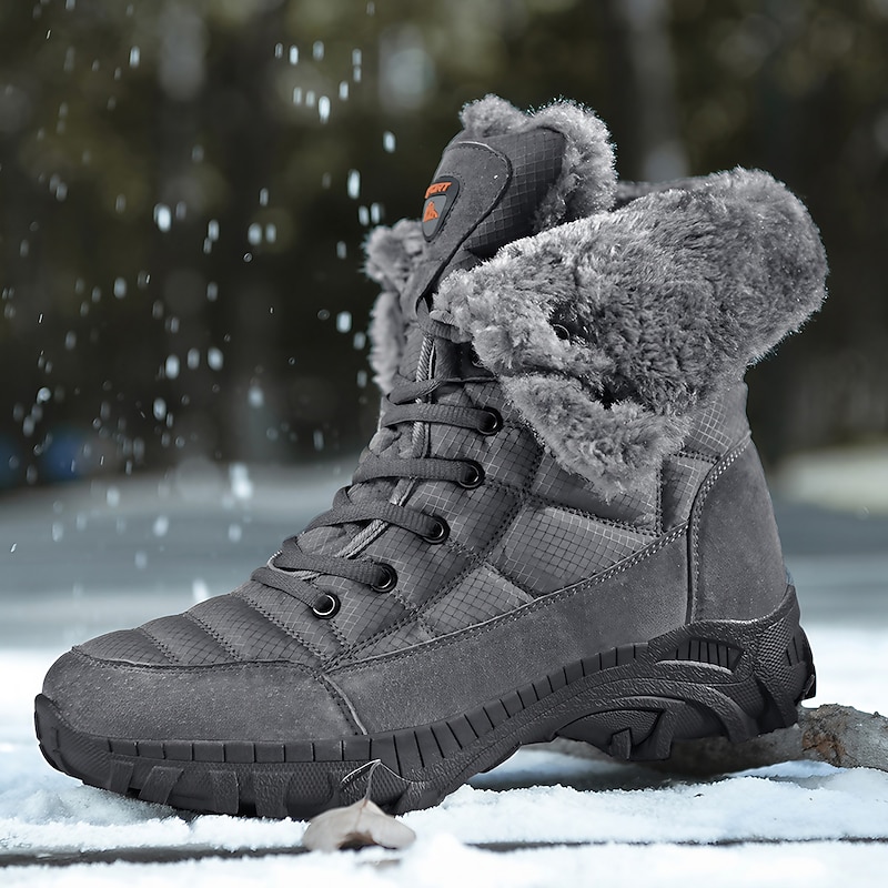 Men's Boots Tactical Boots Snow Boots Trekking Shoes Fleece lined Hiking Walking Sporty Casual Outdoor Daily Leather Synthetics Warm Slip Resistant Booties / Ankle Boots Lace-up Black Gray Fall Winter