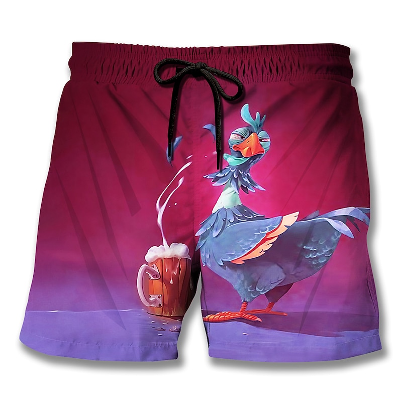 Men's Animal Graphic Prints Turkey Board Shorts Swim Shorts Swim Trunks Mid Waist Hawaiian Boho Casual Daily Holiday Drawstring with Mesh lining Elastic Waist Designer Clothing Apparel3