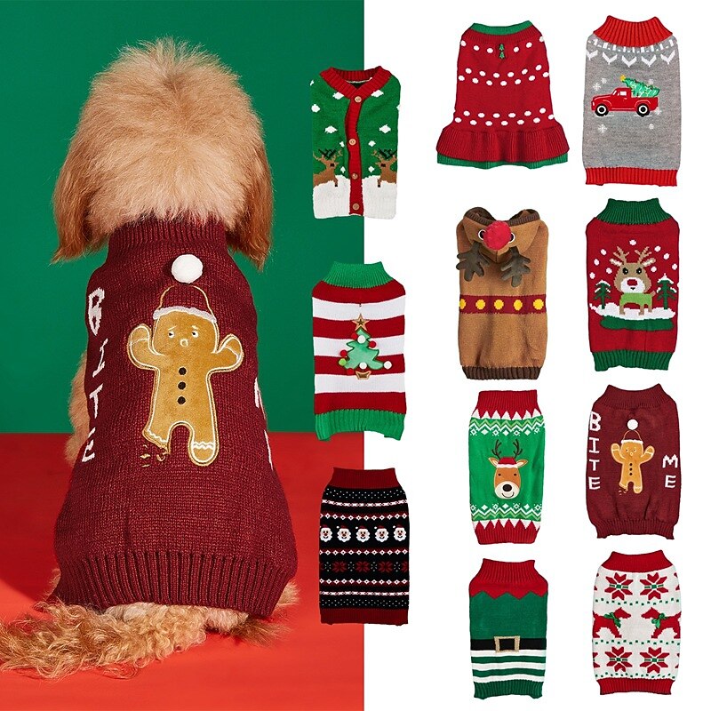 ChristmasCar Gingerbread Man Little Deer Horn Old Man Belt Christmas Tree Snowflake Pet Christmas Pet Sweater