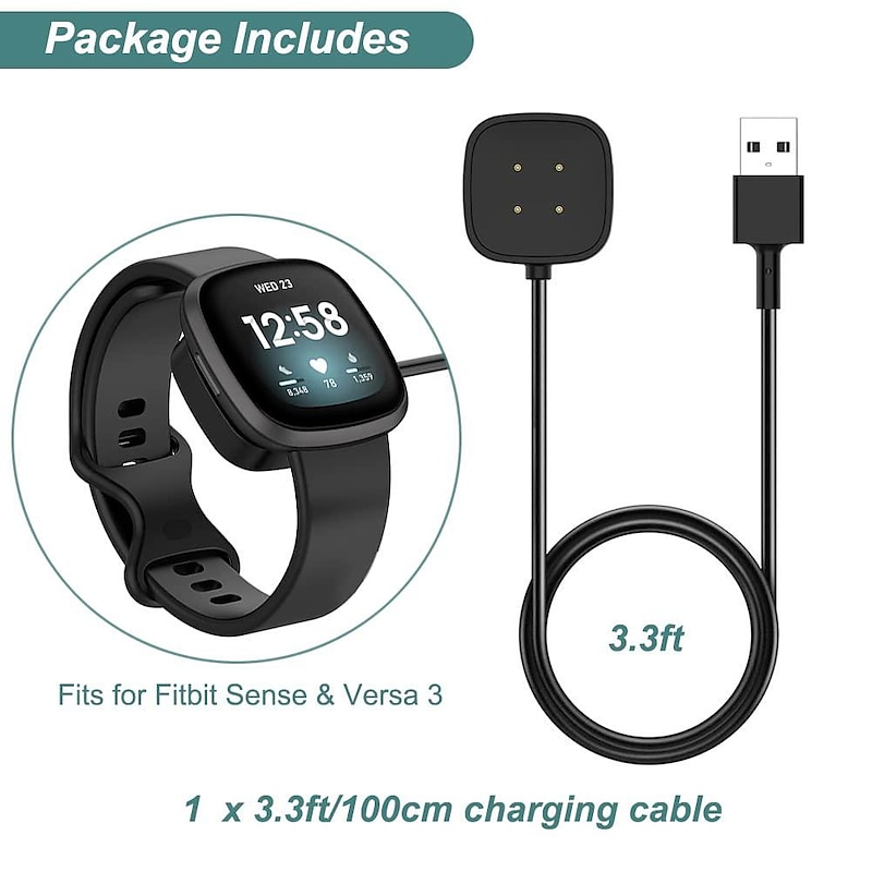 Charger for Fitbit Sense/Sense 2/Versa 3/Versa 4, Replacement Charging Cable Cord Magnetic Dock Stand for Fitbit Sense 1/2, Versa 3/4 Smartwatch